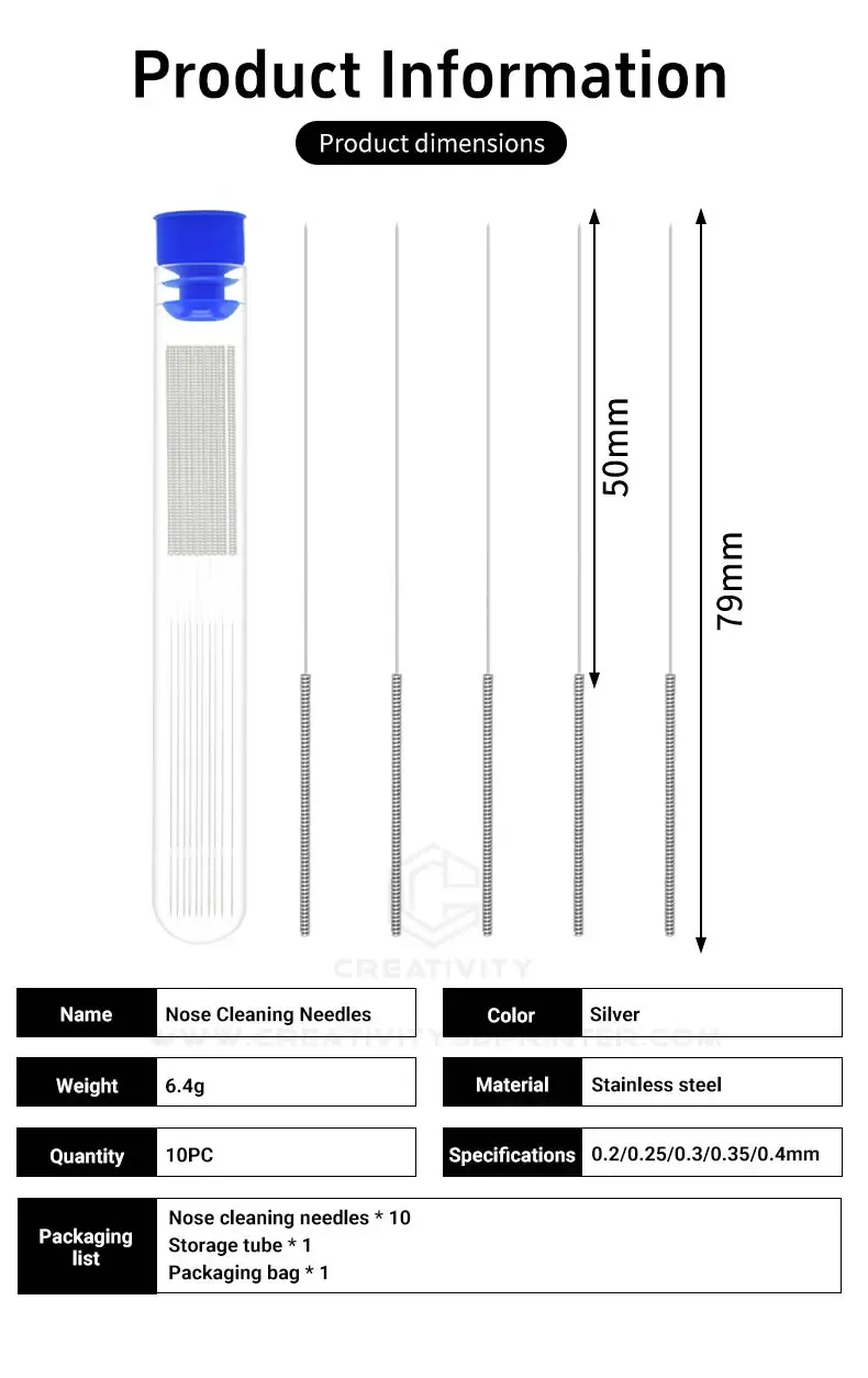 10x Düsenreinigungsnadeln 0,2-0,4 mm für MK8/V6