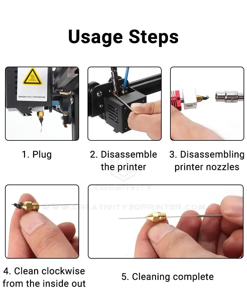 10x Düsenreinigungsnadeln 0,2-0,4 mm für MK8/V6