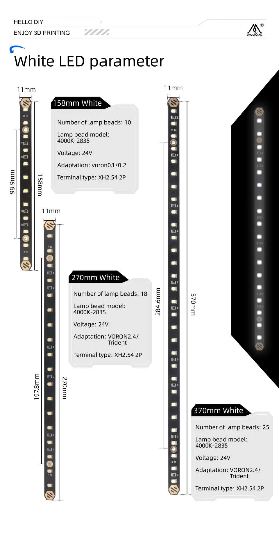 2 Stück LED Leiste 5V RGB Weiß für Voron 0.1 2.4 Trident