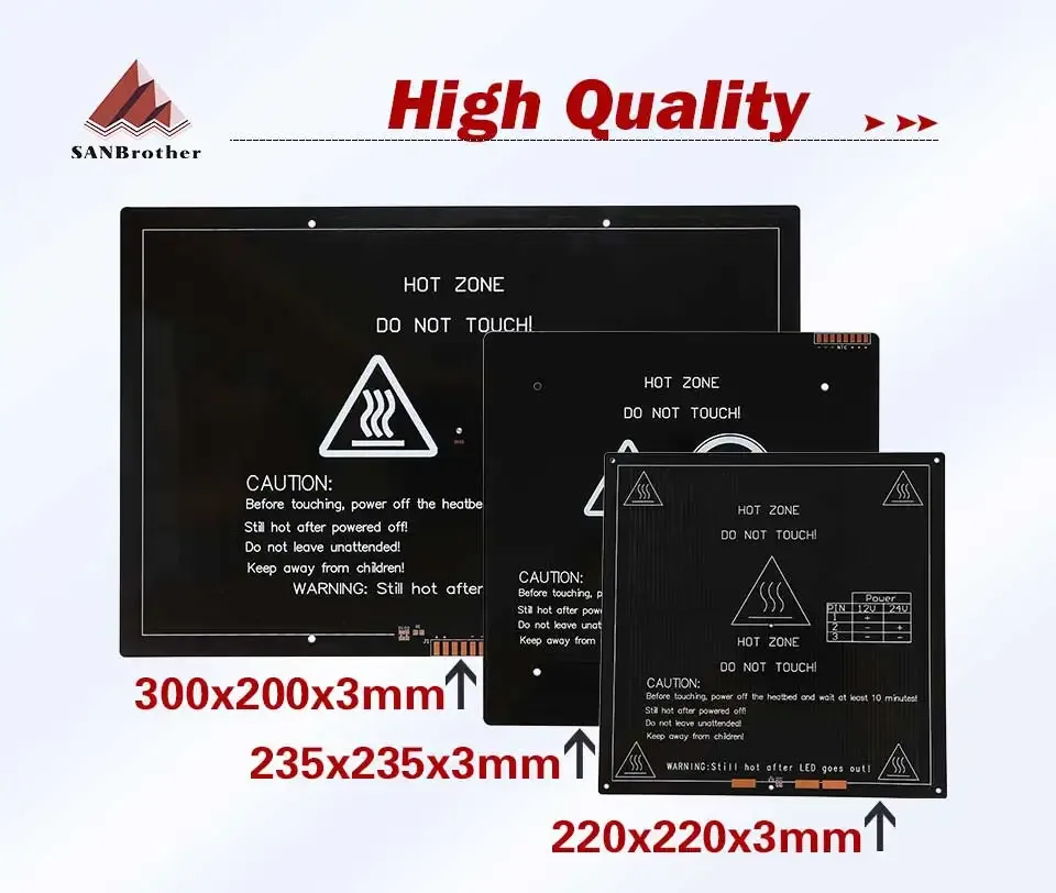 Aluminium Heizbett 12V/24V 235x235mm für 3D-Drucker