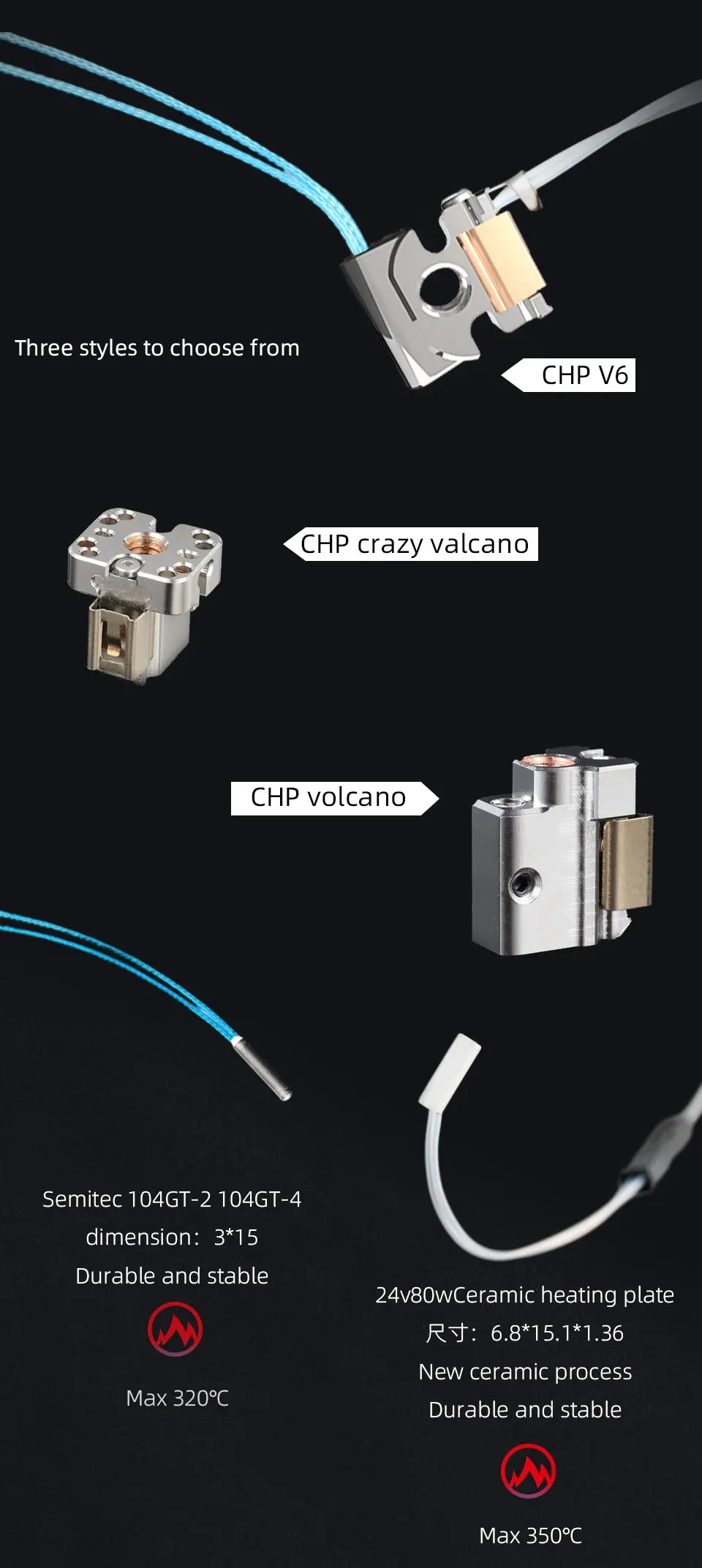 Aluminium/Kupfer-Heizblock für V6/Volcano/Crazy/Dragon Hotend 82W