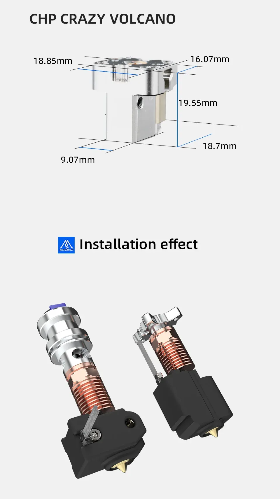 Aluminium/Kupfer-Heizblock für V6/Volcano/Crazy/Dragon Hotend 82W