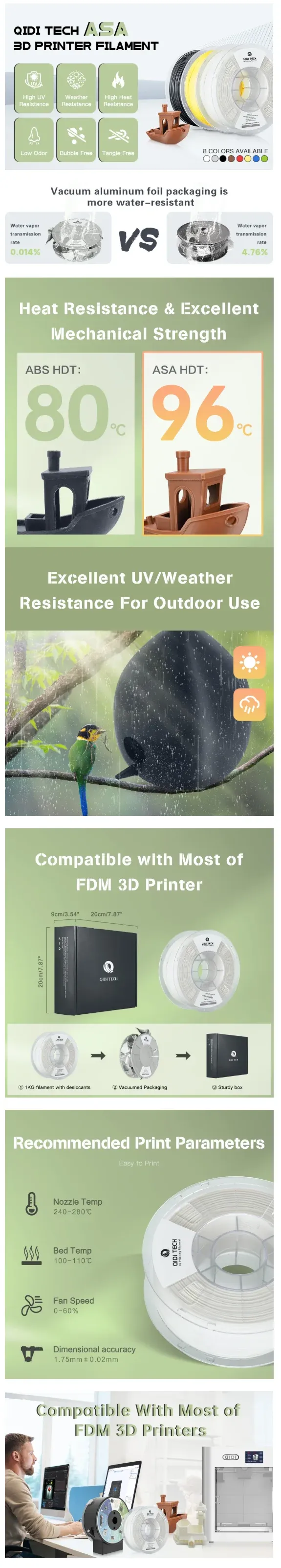 ASA-Filament für 3D-Druck farbig 1 kg