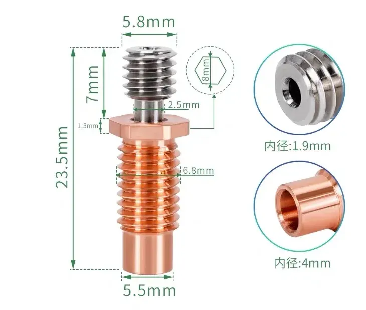 Bi-Metall-Heatbreak-Rohr Titanlegierung Rotkupfer für E3D V6 MK8 Ender 3
