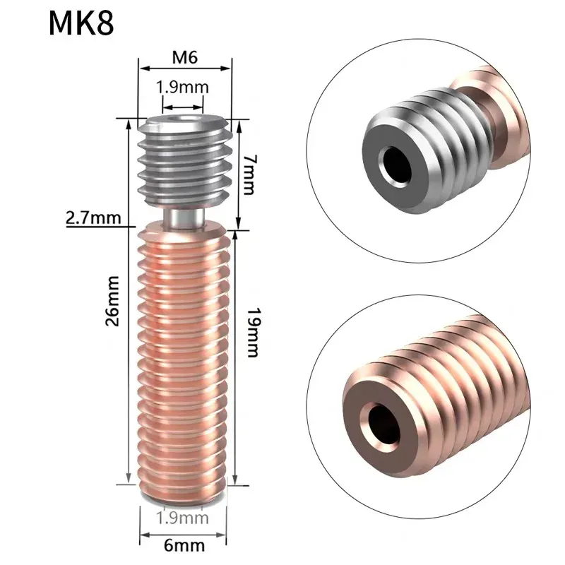 Bi-Metall-Heatbreak-Rohr Titanlegierung Rotkupfer für E3D V6 MK8 Ender 3