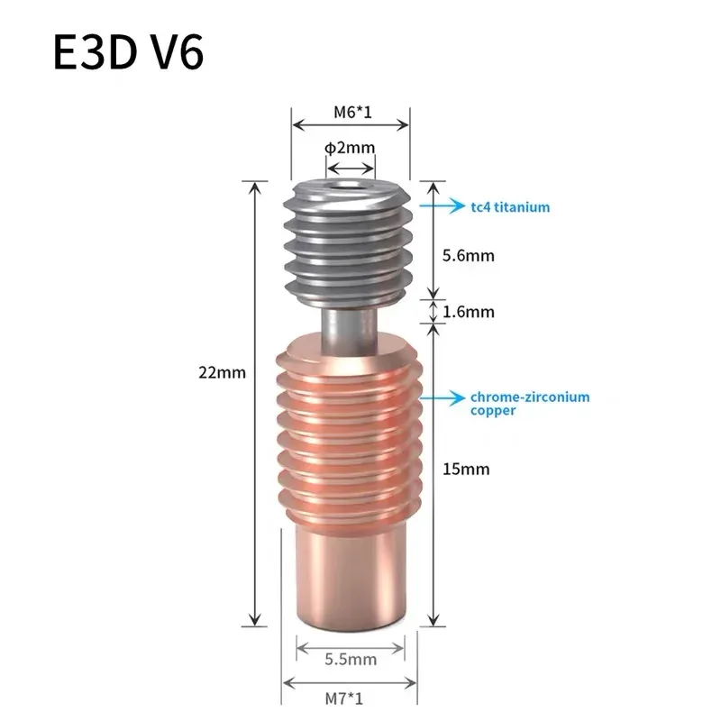 Bi-Metall-Heatbreak-Rohr Titanlegierung Rotkupfer für E3D V6 MK8 Ender 3