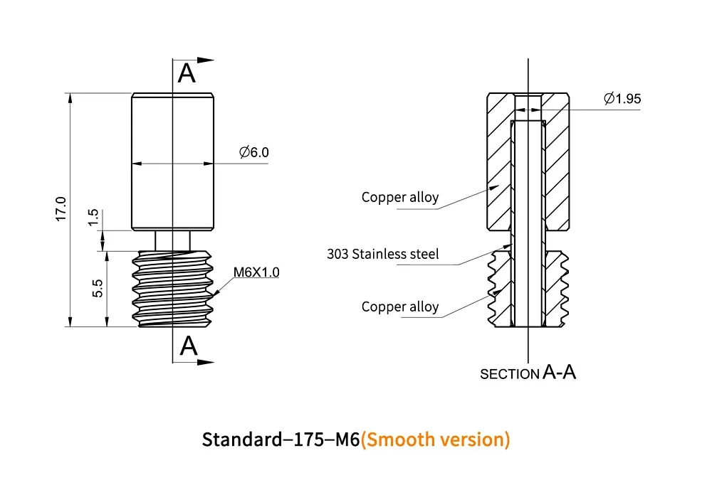 BIGTREETECH Bimetall-Heat Break V6 MK8 MK10 Throat für E3D V6 Hotend