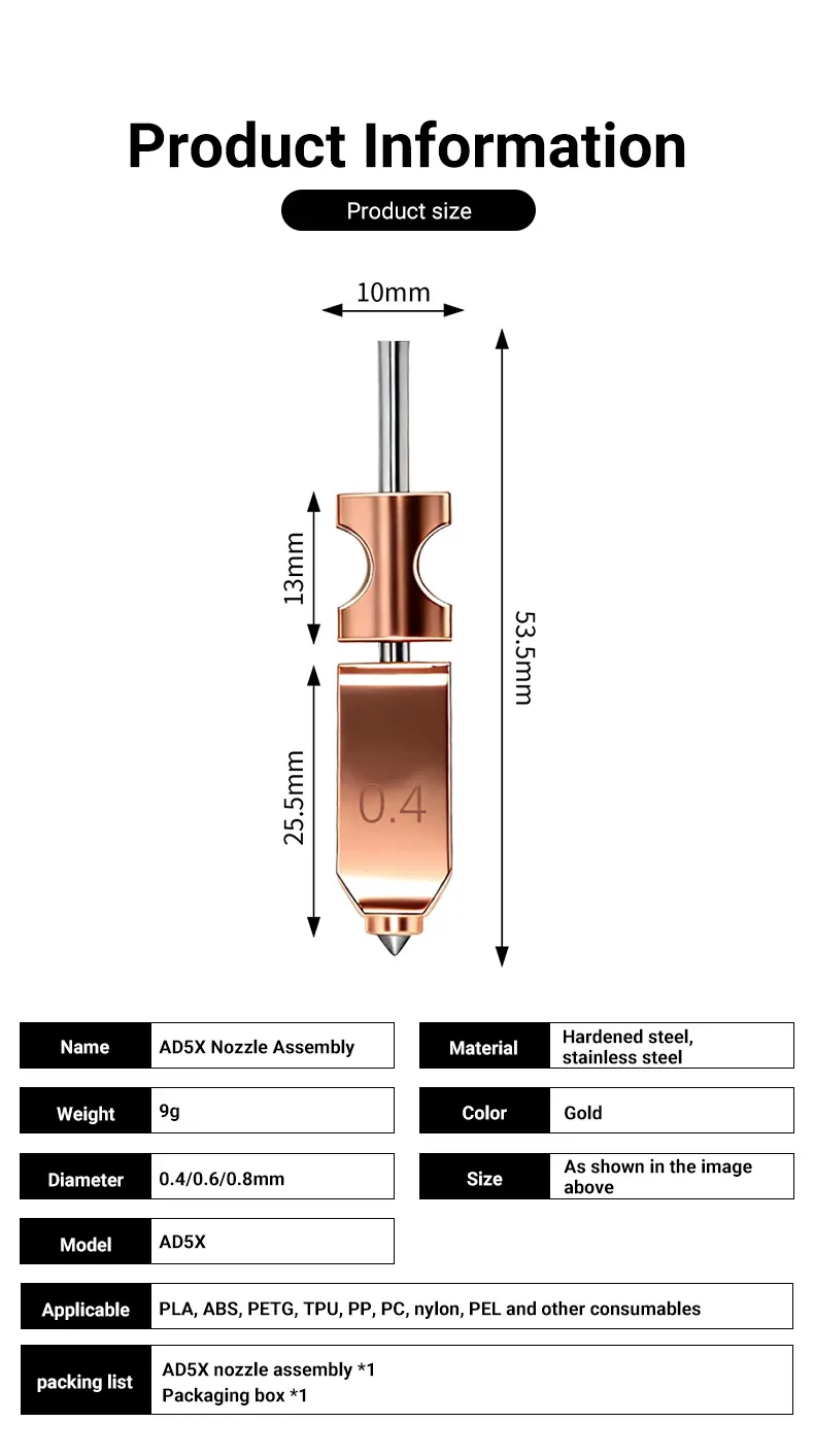 Bimetall-Düse 0,4 bis 0,8 mm gehärteter Stahl Hotend