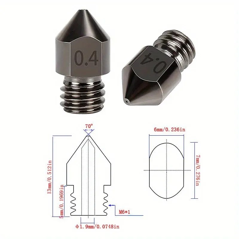 Düse aus gehärtetem Stahl 0,2 bis 1,0 mm für 3D-Drucker