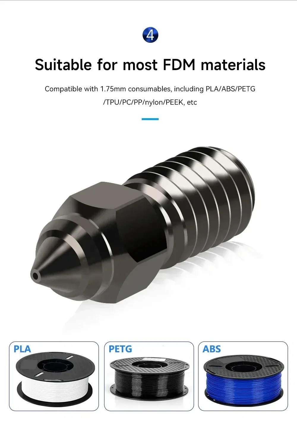 Düse aus gehärtetem Stahl 0,2 bis 1,0 mm für Ender 3 V3 SE