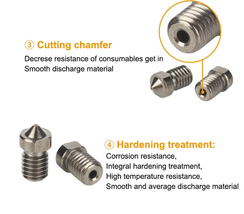 Düse aus gehärtetem Stahl V5/V6 0,4 bis 1,0 mm für 3D-Drucker