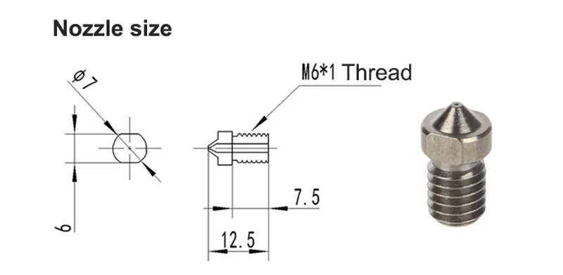 Düse aus gehärtetem Stahl V5/V6 0,4 bis 1,0 mm für 3D-Drucker