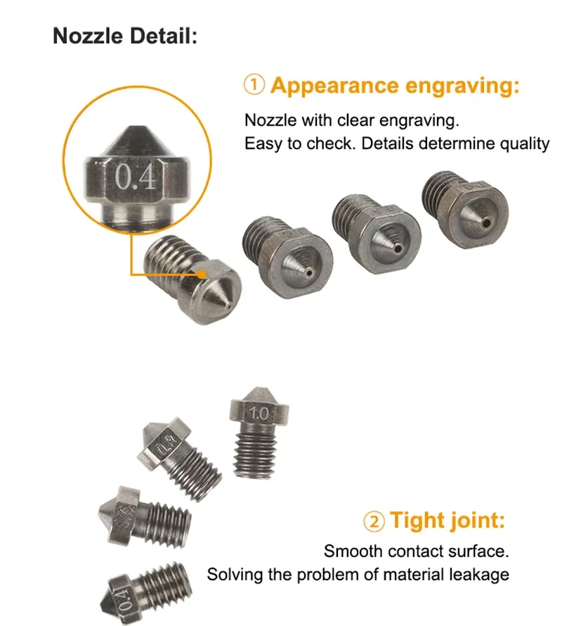 Düse aus gehärtetem Stahl V5/V6 0,4 bis 1,0 mm für 3D-Drucker
