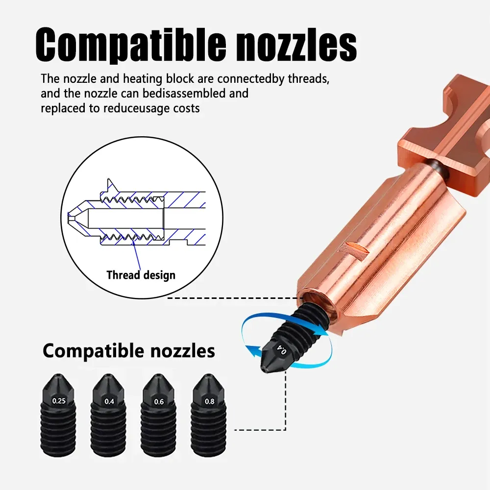 Düse Bimetall gehärtete Stahldüse 0,2 bis 0,8 mm für Flashforge AD5X