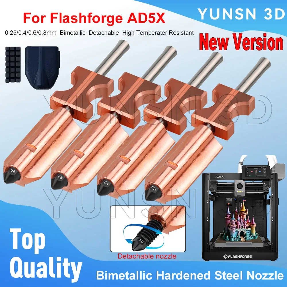 Düse Bimetall gehärtete Stahldüse 0,25 bis 0,8 mm für Flashforge AD5X