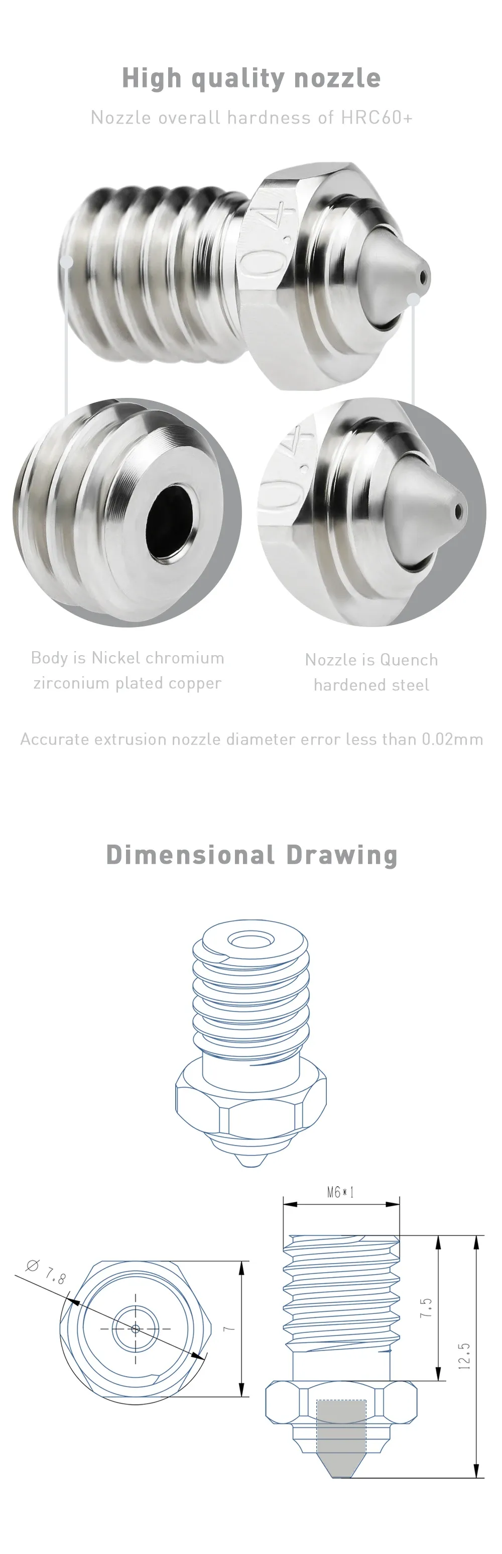E3D V6 Bimetall-Düse 0,4 bis 0,8 mm für V6/V5 Hotend