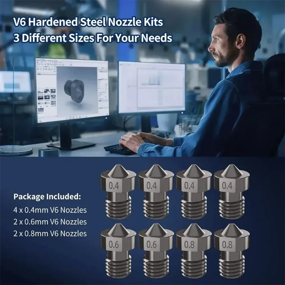E3D V6 Düse gehärtete Stahldüse 0,2 bis 0,8 mm für Ender 3 Prusa