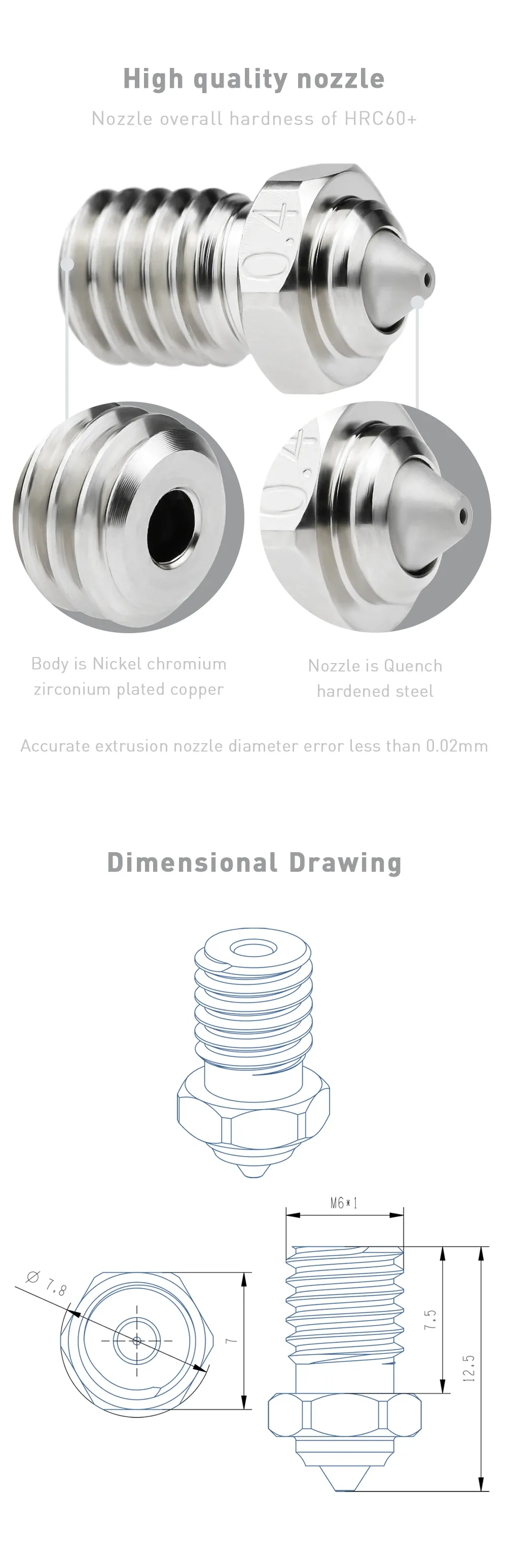 E3DV6 Bimetall-Düse 0,4 bis 0,8 mm für Prusa/Voron Hotend