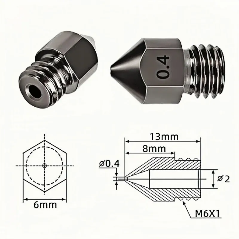Ender 3 MK8 Düse aus gehärtetem Stahl 0,2 bis 1,0 mm