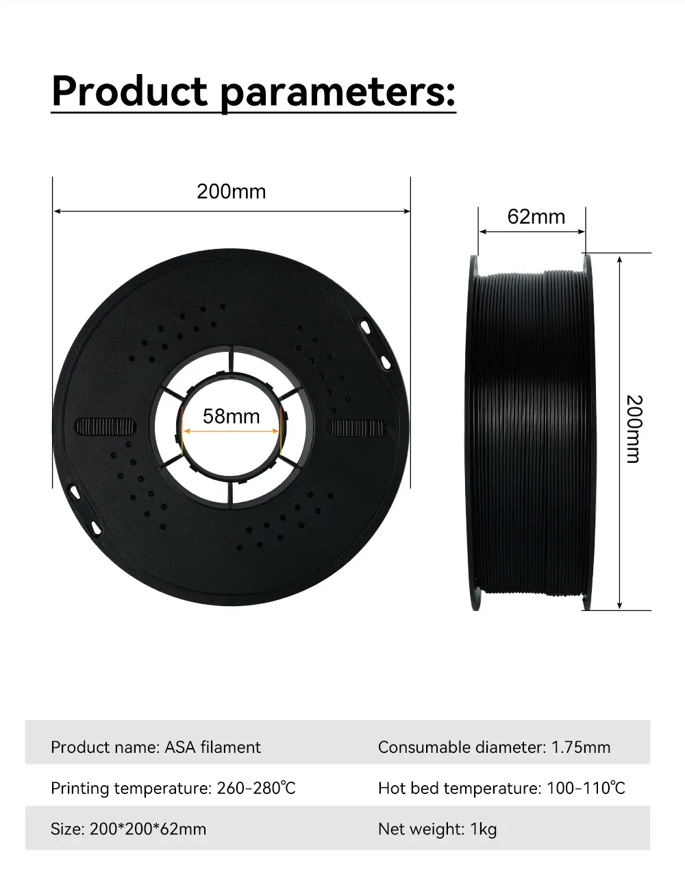 Filament ASA 1-10 kg Schlagfestigkeit für Outdoor-Teile