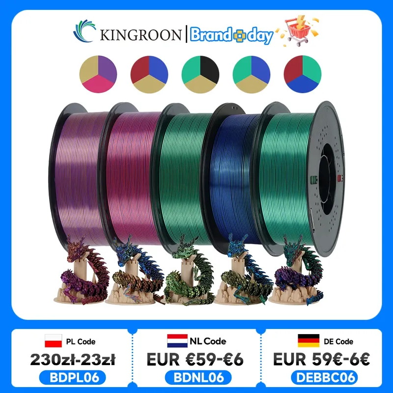 Filament Seide PLA dreifarbig 5kg 1kg/Spule Farbwechsel