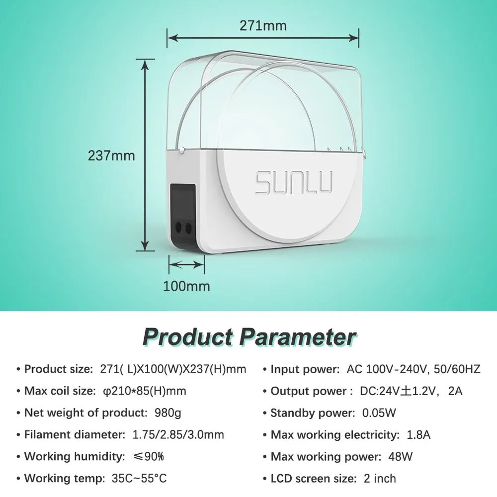 Filament-Trockner S1 Plus mit Lüfterdesign für 1,75-3,00 mm