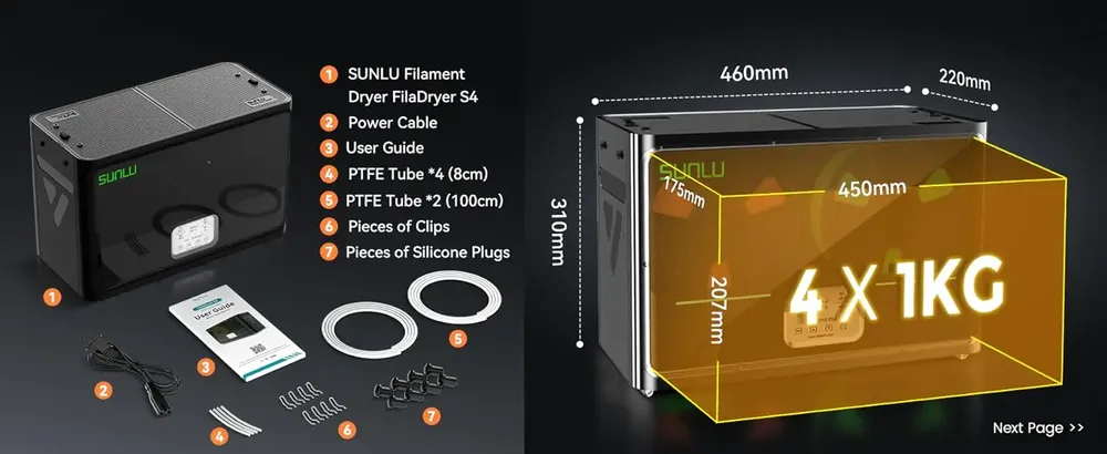 Filament-Trockner S4 4 Spulen 360° PTC 70℃