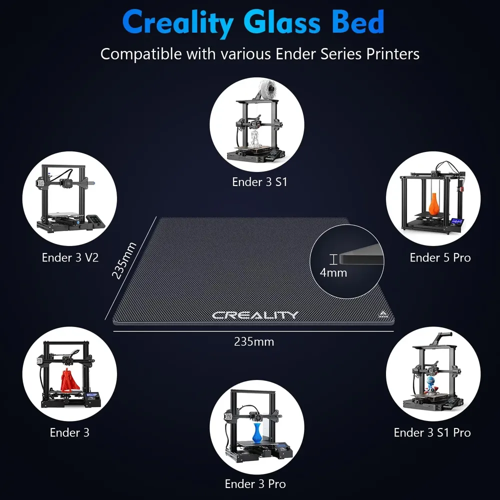 Glas-Bauplatte 235 x 235 mm für Ender 3D-Drucker