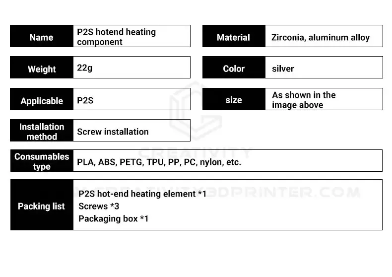 Heizbaugruppe mit Keramik Heizung und Thermistor für Bambu Lab P2S