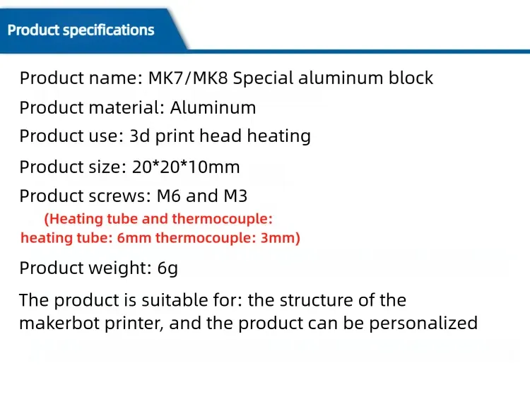Heizblock E3D V5 V6 MK7 MK8 CR-6 SE Volcano Aluminium Messing