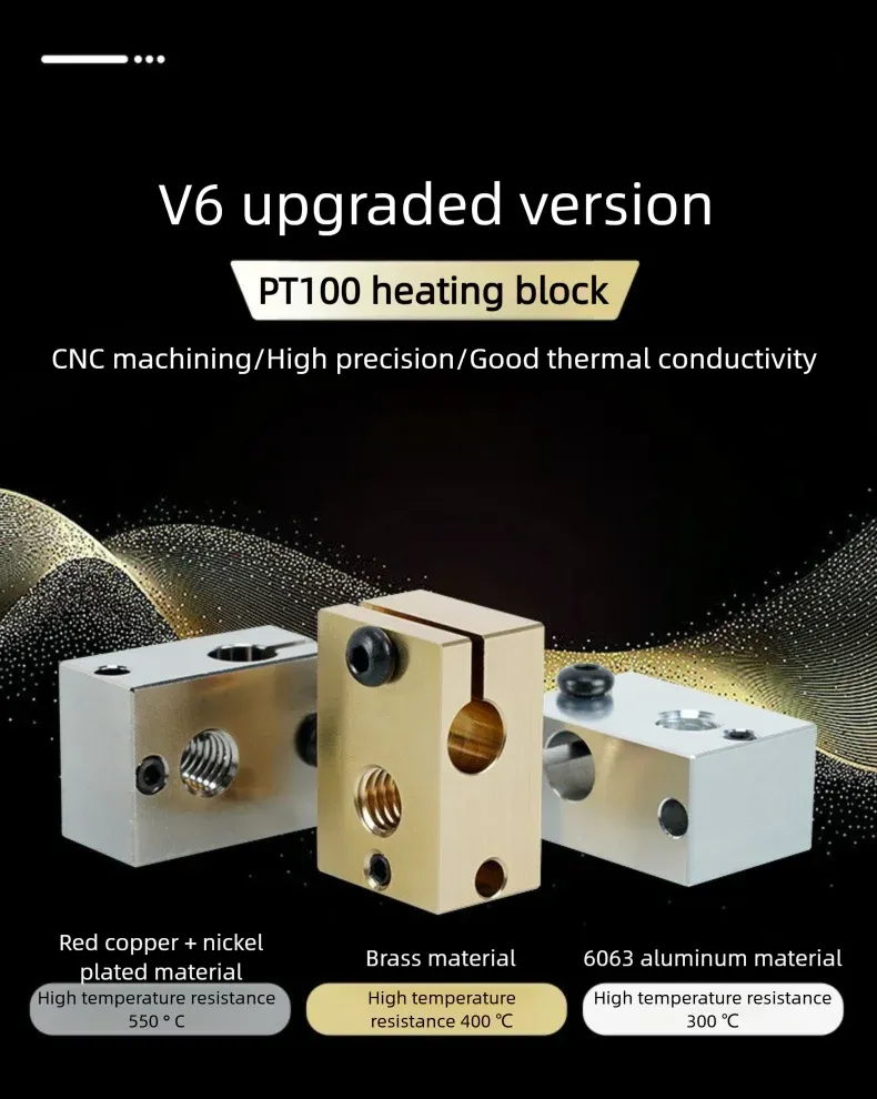 Heizblock E3D V5 V6 MK7 MK8 CR-6 SE Volcano Aluminium Messing