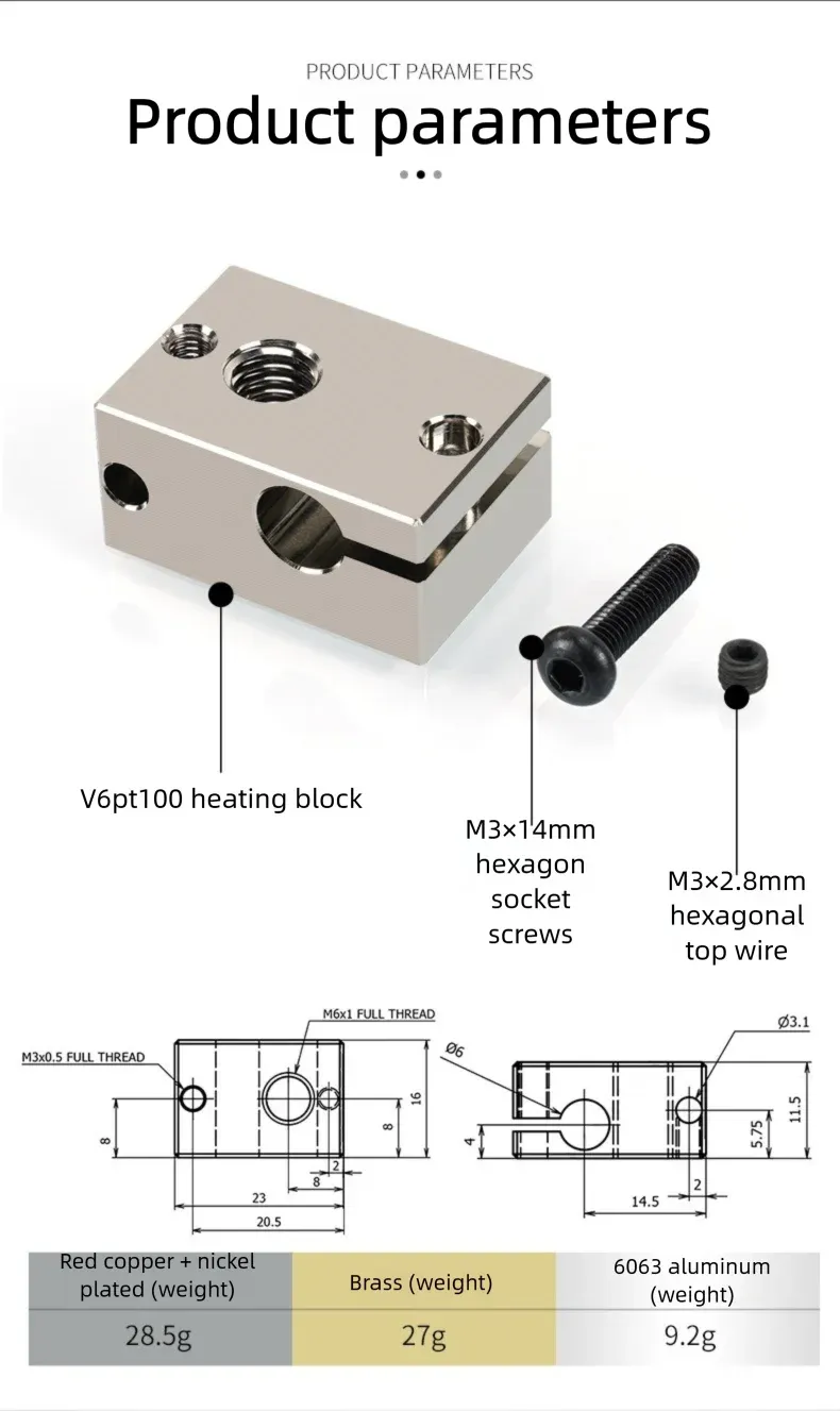 Heizblock E3D V5 V6 MK7 MK8 CR-6 SE Volcano Aluminium Messing