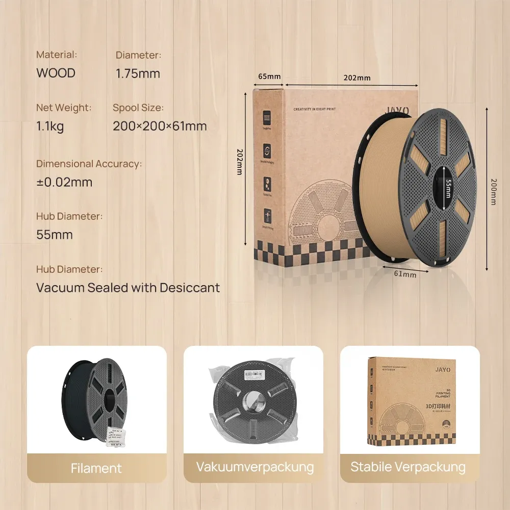 Holz PLA Filament 1,1 kg 1,75 mm 10% Holzfaser