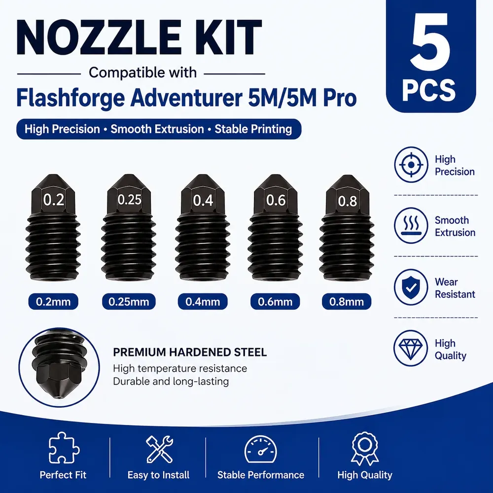 Hot End Düsen-Kit Messing gehärtete Stahldüse für Flashforge Adventurer 5M