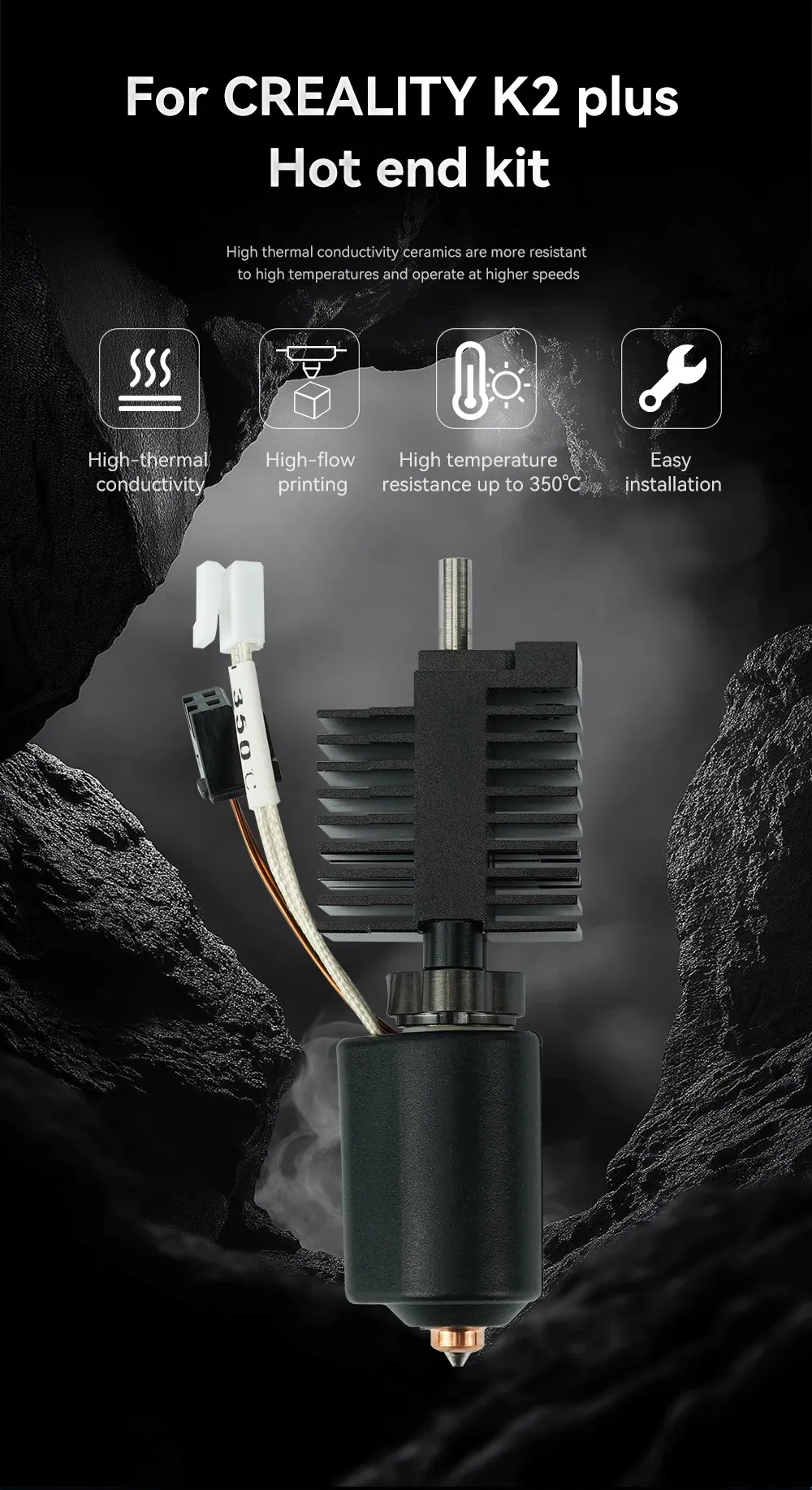Hot End Kit Ganzmetalldüse gehärteter Stahl für Creality K2 Plus