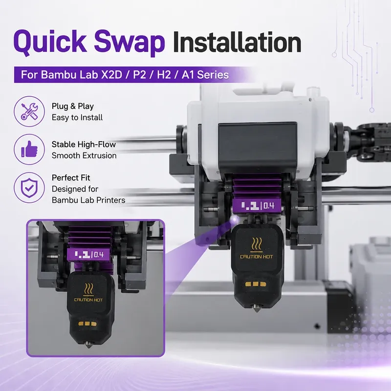Hotend für Bambu Lab A1/X2D Serie mit Düsen-Upgrade