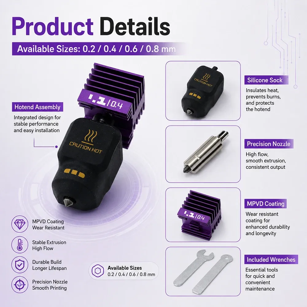 Hotend für Bambu Lab A1/X2D Serie mit Düsen-Upgrade