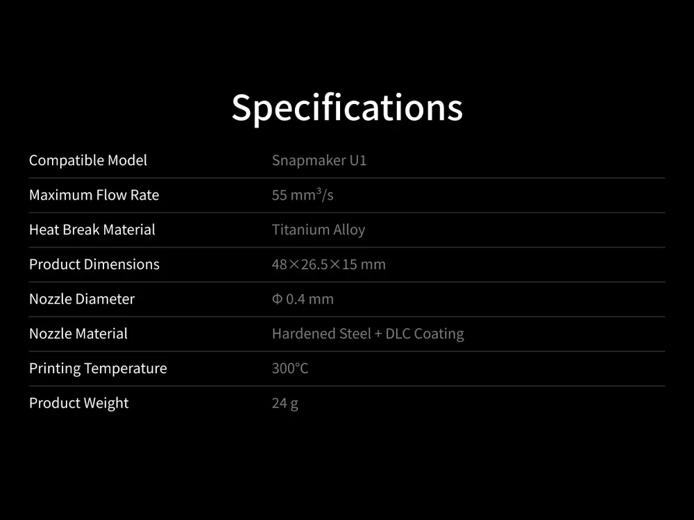 Hotend für Snapmaker U1 mit DLC-beschichteter Düse bis 55 mm³/s