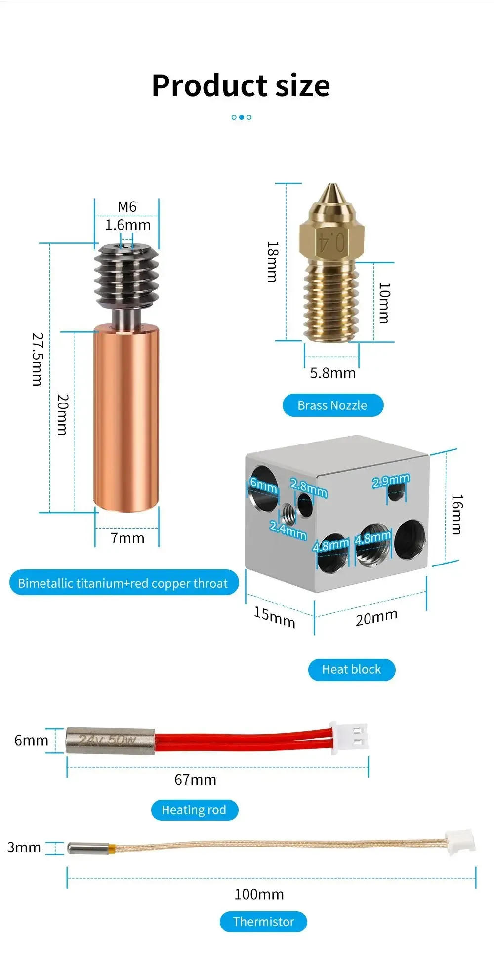Hotend Kit 24V 50W mit Thermistor für Elegoo Neptune 4