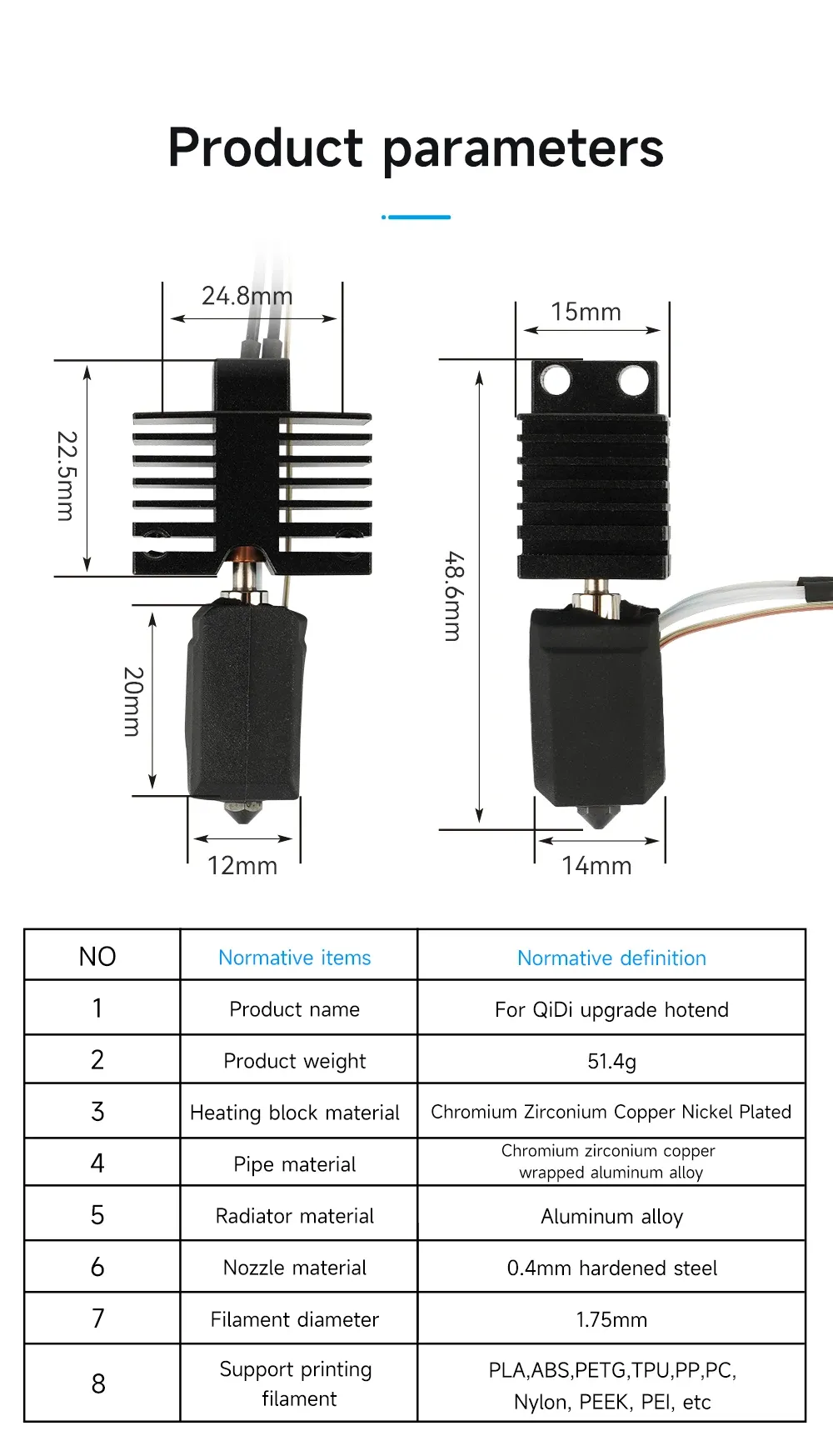 Hotend-Kit für Qidi X plus 3 Serie mit Keramik-Heizstab