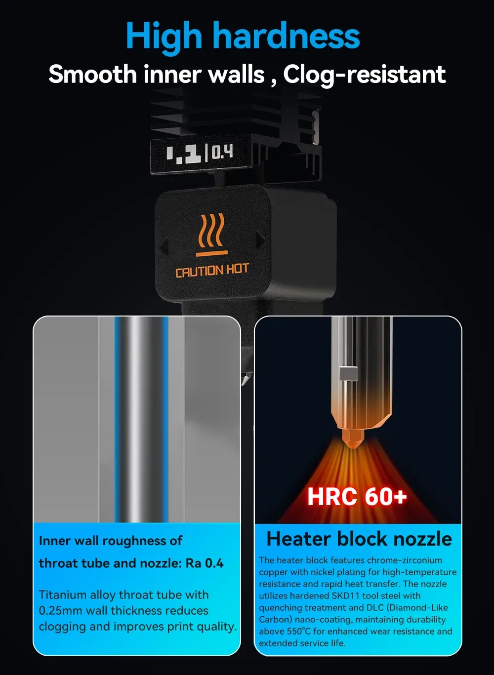 Hotend-Kit gehärtete Stahldüse 0,2 bis 0,8 mm für Bambu H2D A1