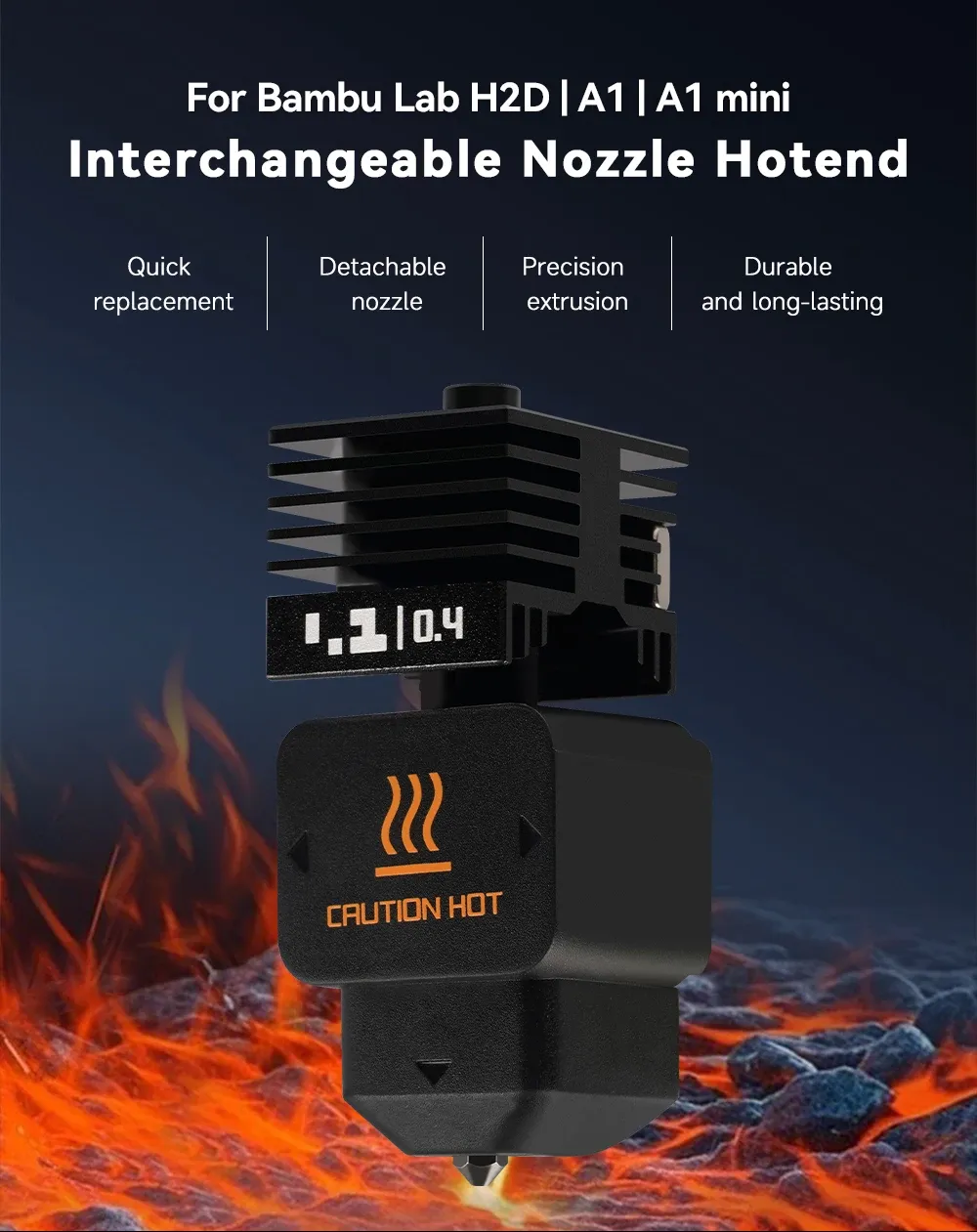 Hotend-Kit gehärtete Stahldüse 0,2 bis 0,8 mm für Bambu H2D A1