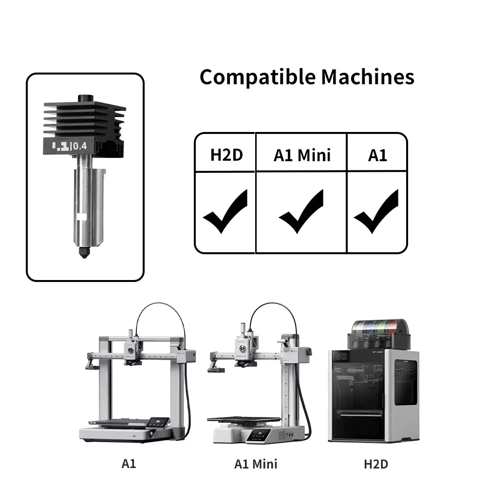 Hotend-Kit gehärtete Stahldüse 0,2 bis 0,8 mm für Bambu H2D A1