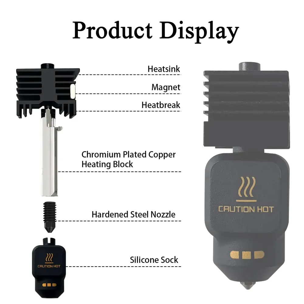 Hotend-Kit gehärtete Stahldüse 0,2 bis 0,8 mm für Bambu P2S A1