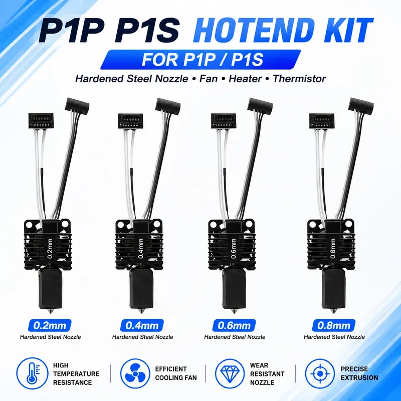 Hotend-Kit gehärteter Stahl für P1P P1S mit Lüfter und Thermistor