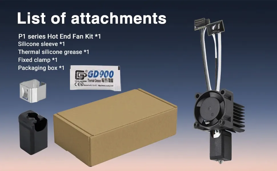 Hotend-Kit gehärteter Stahl für P1P P1S mit Lüfter und Thermistor