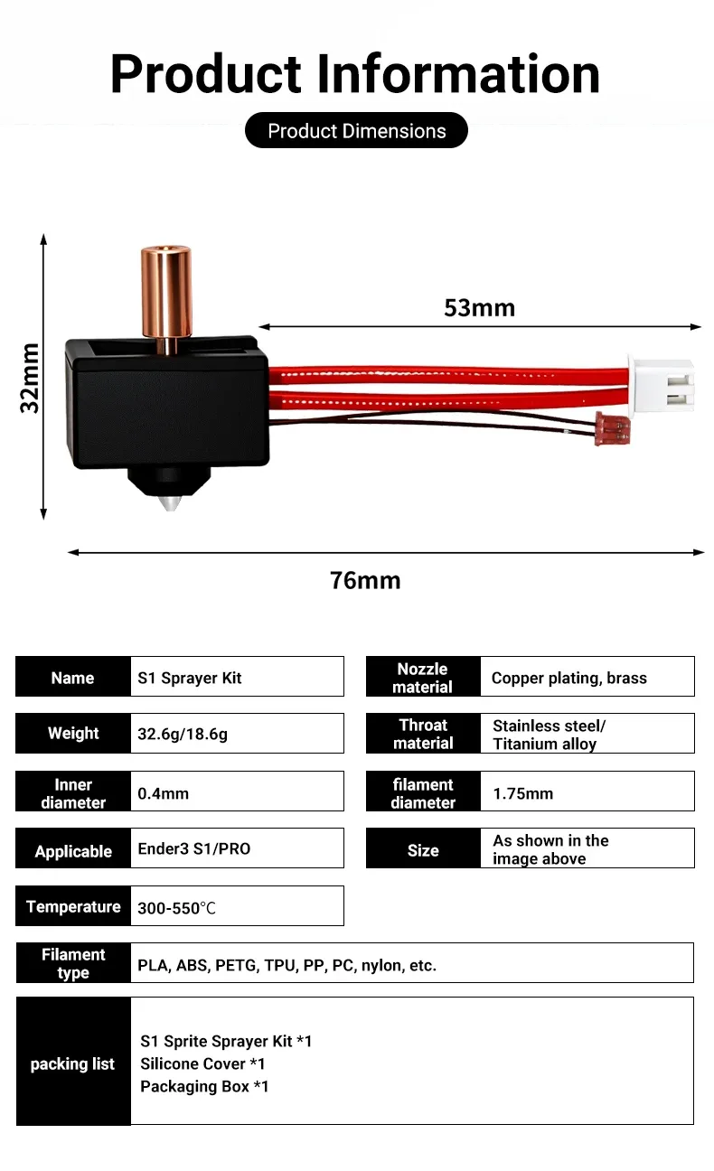 Hotend Sprite Extruder Hochtemperatur für Ender 3 S1 CR 10