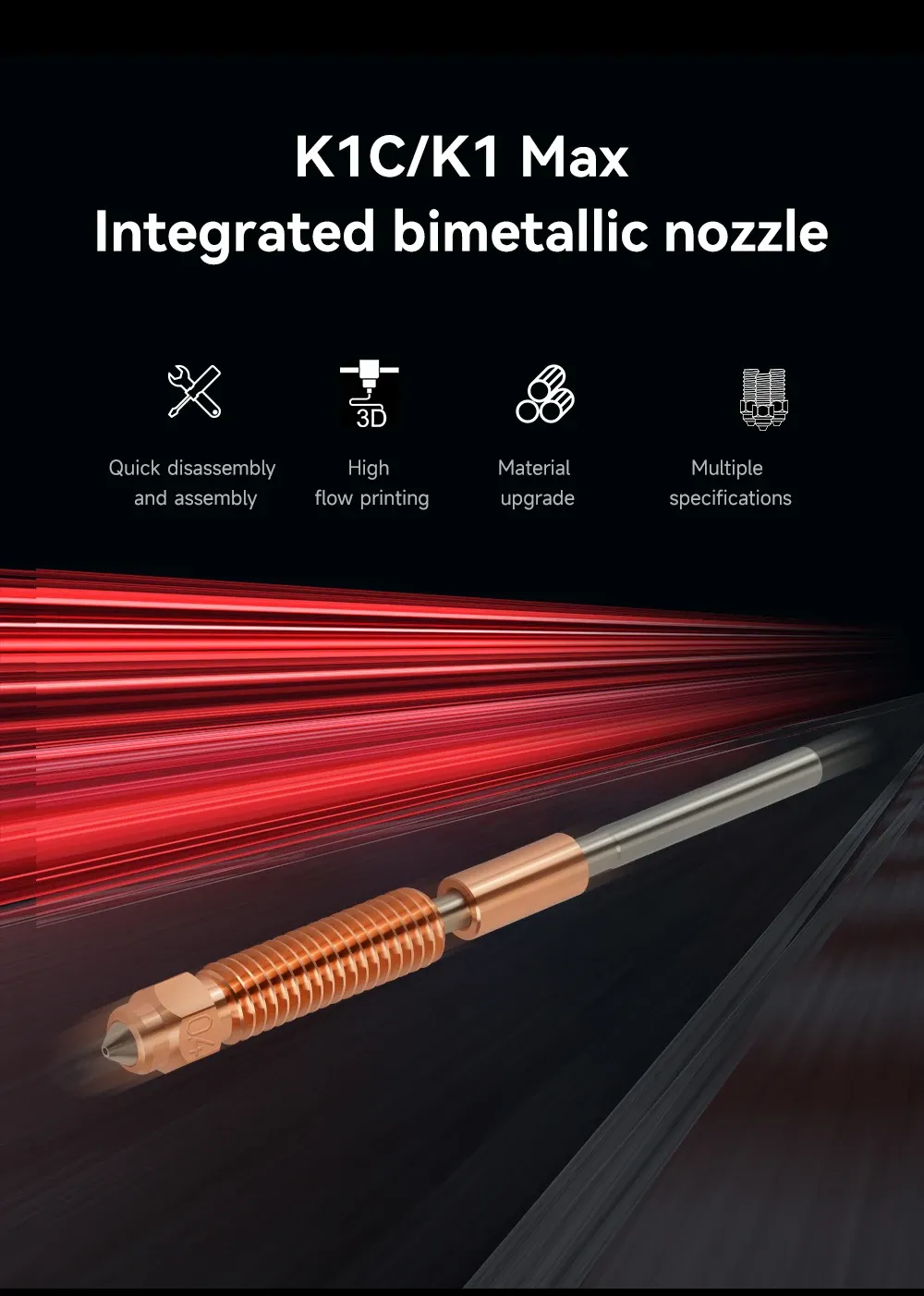 K1c Düse K1 Max Gehärtete Stahldüse Bimetall Heatbreak für Ender 3 V3
