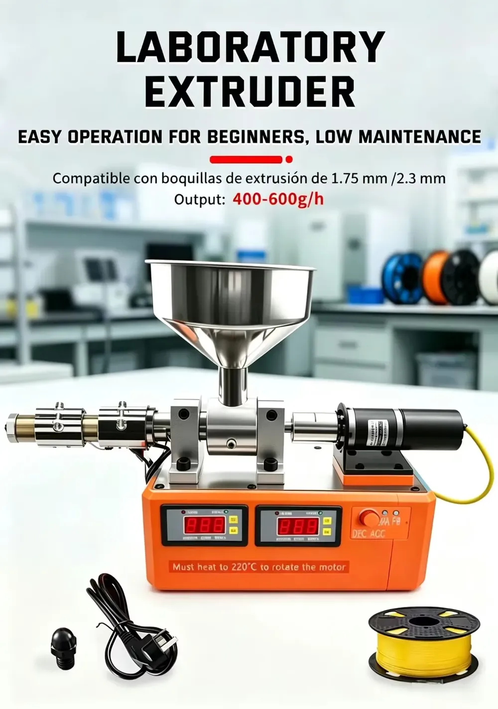 Labor-Extruder 1,75 bis 2,3 mm für Filamentherstellung und Recycling
