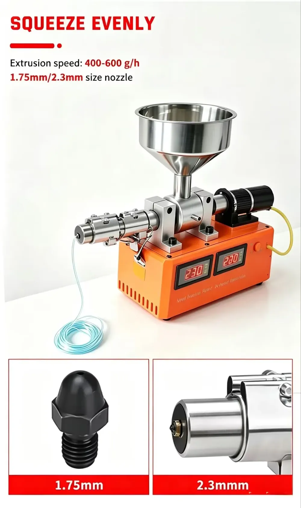 Labor-Extruder 1,75 bis 2,3 mm für Filamentherstellung und Recycling